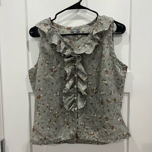 J Jill Ramie Sleeveless Floral Dainty Ruffle Blouse Sleeveless MP